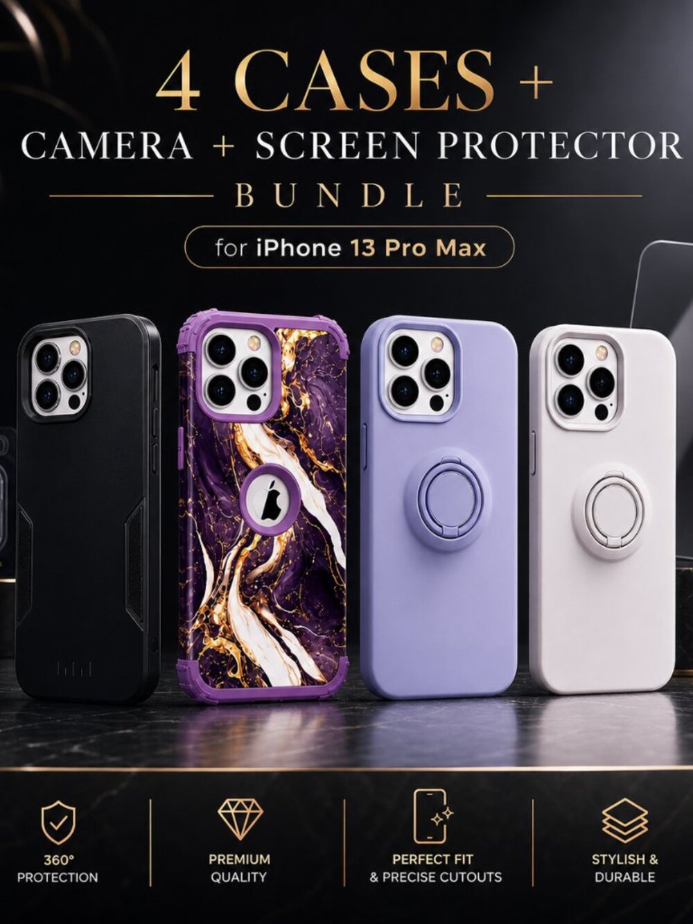 iPhone 13 Pro Max Protection Bundle - 4 Cases,1 Screen Protector, Camera Protect